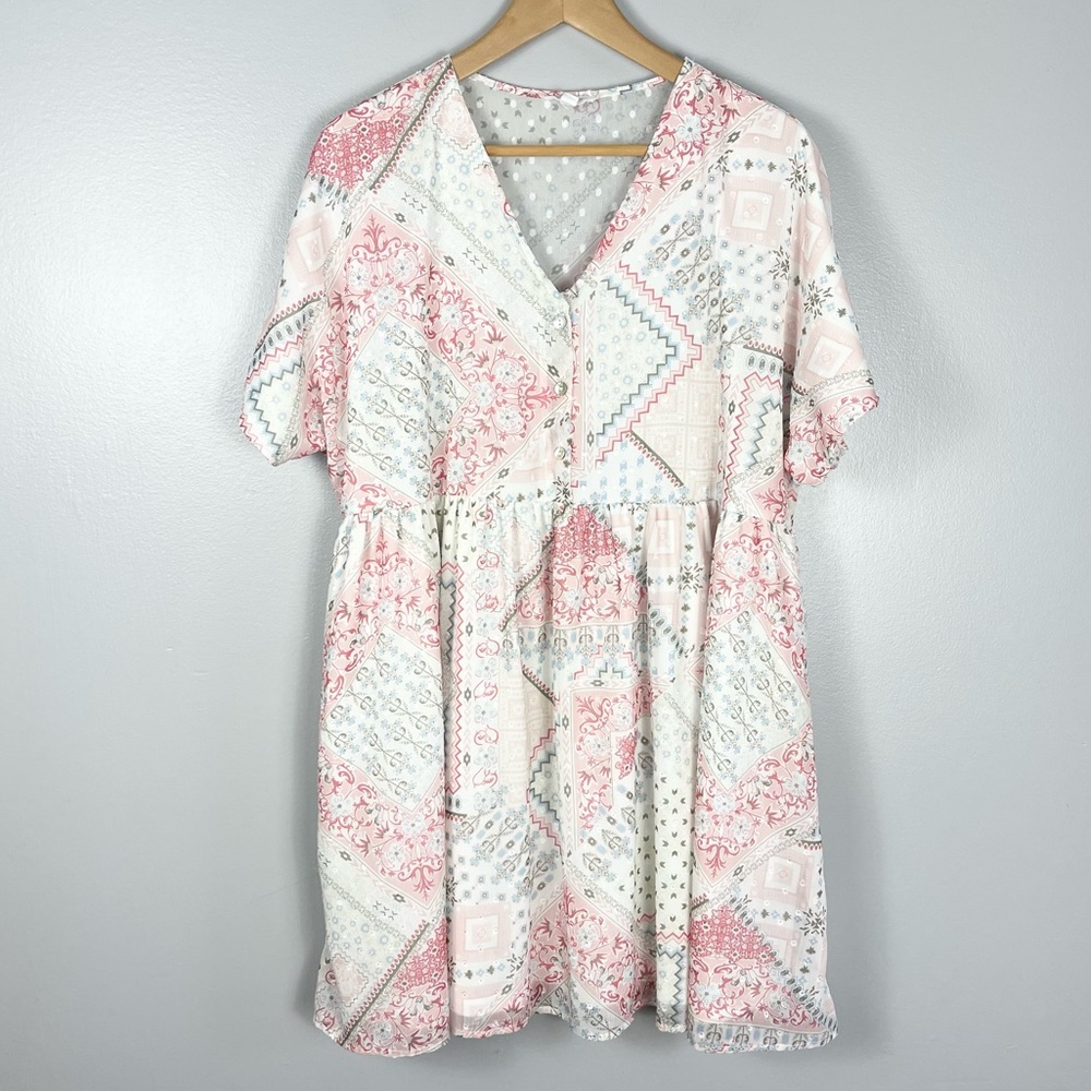 Chic Soul Baby Doll Mini Dress Short Sleeve Woman Plus size 1XL Multicolor